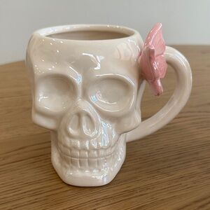White Skull Mug with Pink Butterfly 🦋 Accent